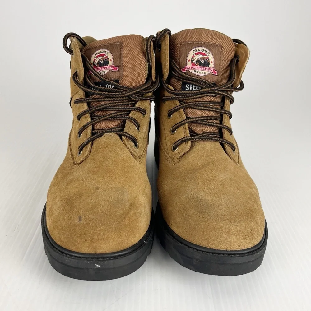 Brahma Brown Leather Steel Toe Lace Up Work Boots Shoes